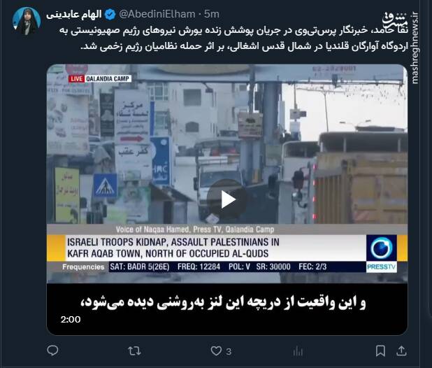 خبرنگار پرس تی وی بر اثر حمله اسرائیل زخمی شد