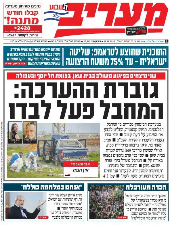 صفحه نخست روزنامه‌های عبری زبان/ رئیس جمهور ایران: در صورت تجاوز مجدد، به آنها ضربه محکم تری به آنها خواهیم زد