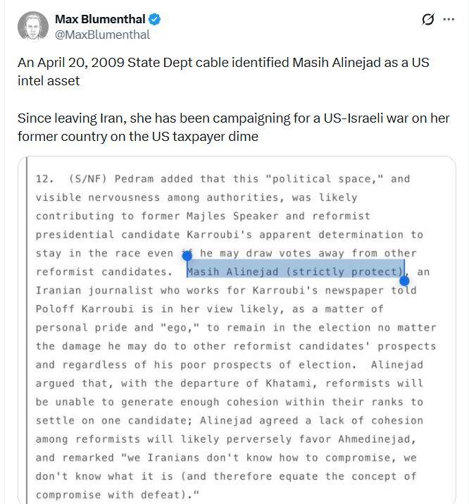 روزنامه‌نگار آمریکایی سند جاسوسی مصی علینژاد از سال ۸۸ را رو کرد +عکس