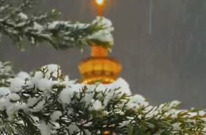 حال‌ و‌ هوای برفی حرم رضوی در شب عید مبعث