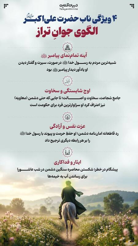 اینفوگرافیک/ ۴ ویژگی ناب حضرت علی‌اکبر(ع)؛ الگوی جوان تراز