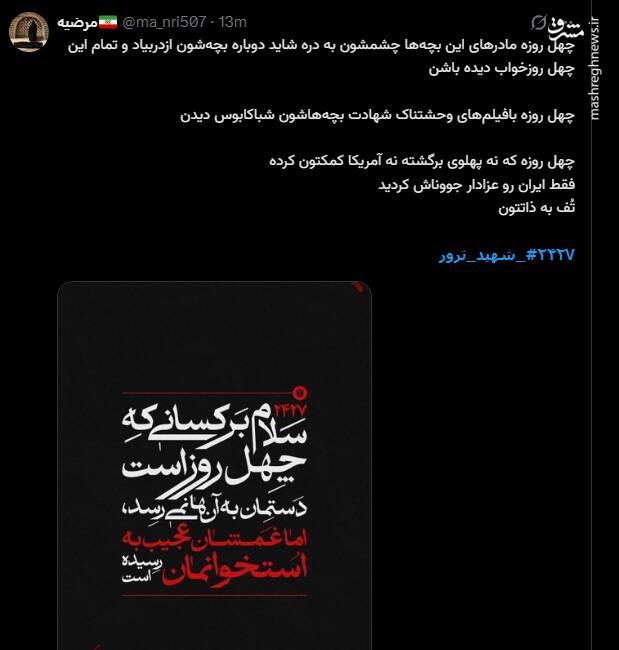 واکنش کاربران فضای مجازی به اربعین شهدای حوادث دی ماه