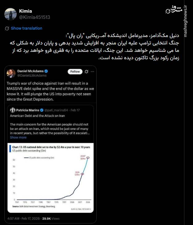 جنگ آمریکا علیه ایران موجب پایان دلار خواهد شد