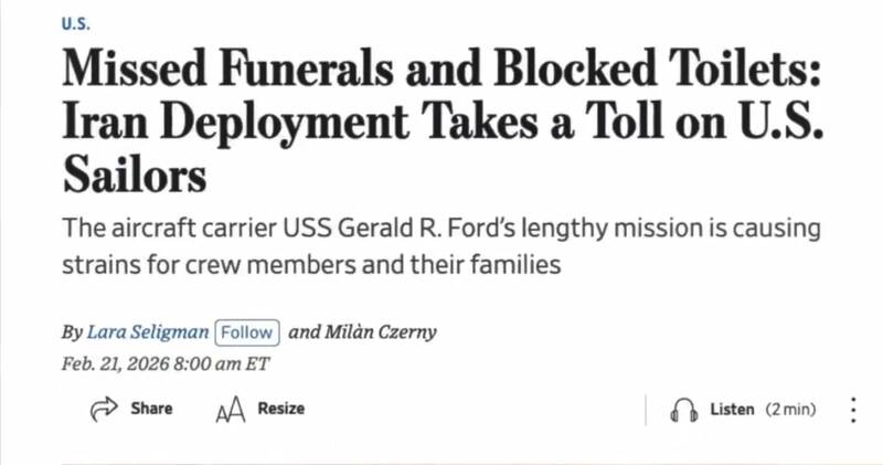 یک بحران تازه در ناو جرالد فورد؛ صف‌های طولانی توالت خدمه را روانی کرده است! +فیلم