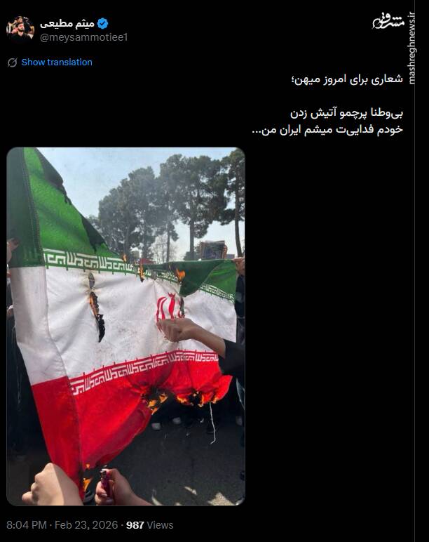 واکنش میثم مطیعی به بی حرمتی به پرچم ایران