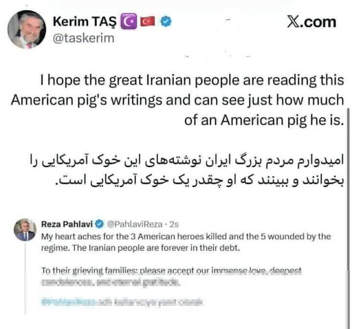 واکنشهای جهانی به توییت پرسروصدای پهلوی؛شباهت عجیب به یک خوک آمریکایی