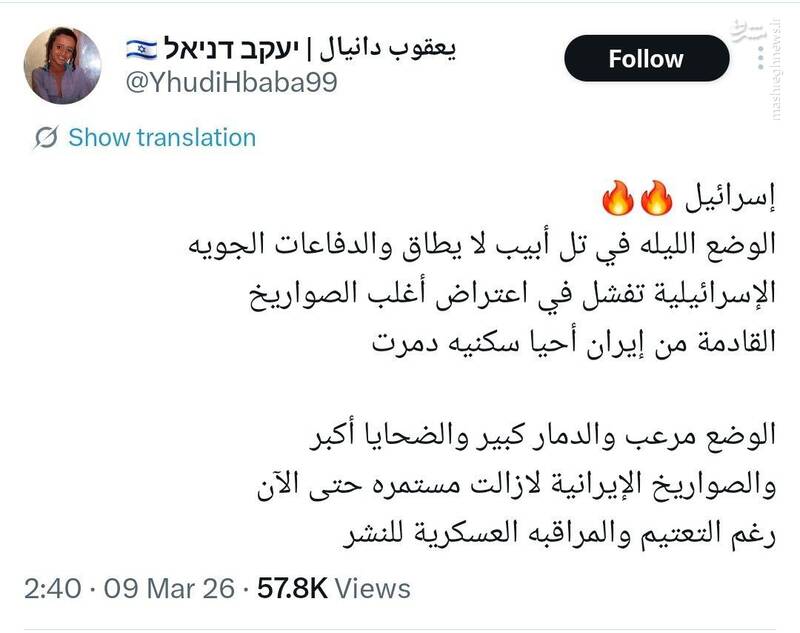 وضعیت اسف‌بار اسرائیل زیر آتش موشک‌های ایران