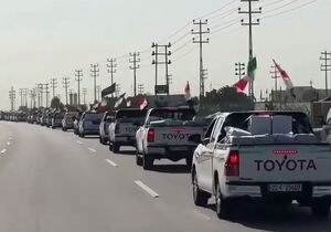 فیلم/ کاروان عظیم کمک‌های مردم بصره عراق برای ایران