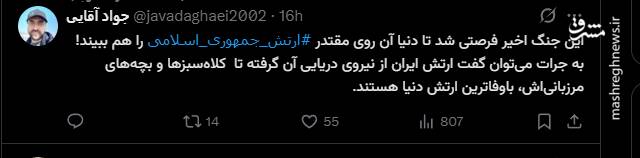 حمایت کاربران فضای مجازی از دلاورمردان ارتشی