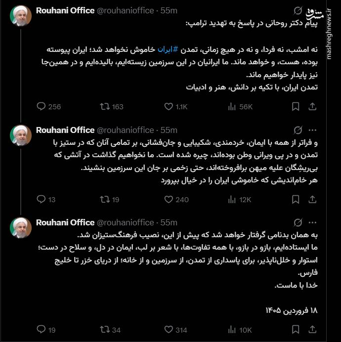 پاسخ حسن روحانی به تهدیدات ترامپ