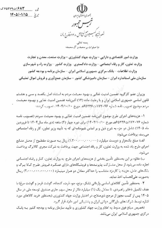یک میلیارد دلار برای تامین کالاهای اساسی اختصاص یافت