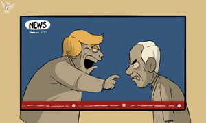 نگاه کارتونیست یمنی به اختلاف نتانیاهو و ترامپ