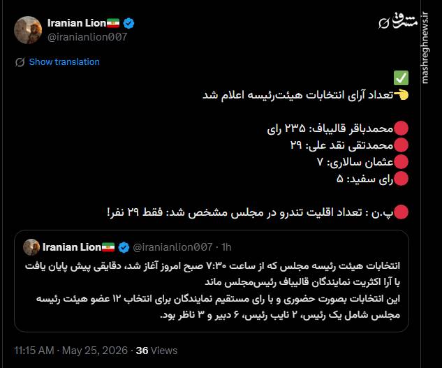 واکنش کاربران فضای مجازی به ابقای قالیباف در ریاست مجلس