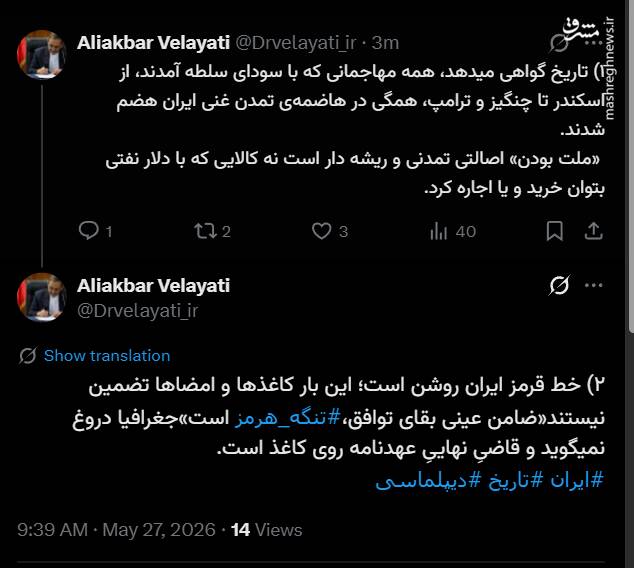 ولایتی: «ملت بودن» کالایی نیست که با دلار نفتی بتوان خرید