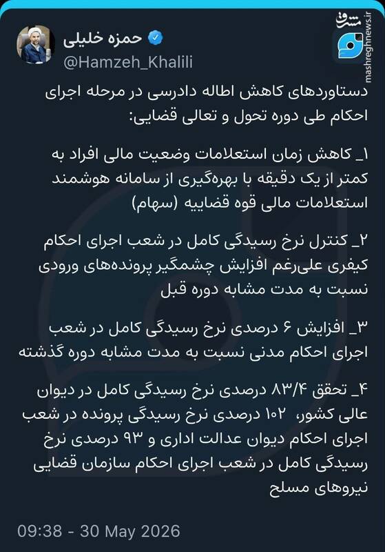 دستاوردهای کاهش اطاله دادرسی در مرحله اجرای احکام طی دوره تحول قضایی