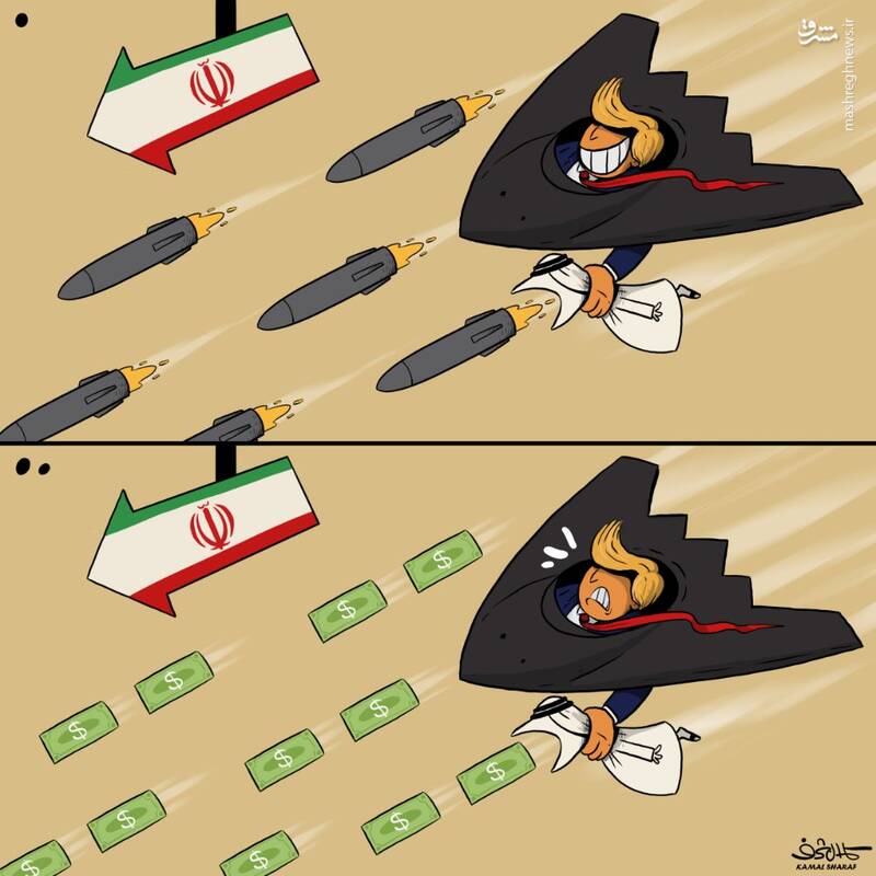واکنش کارتونیست یمنی به همراهی حاکمان عرب با ترامپ