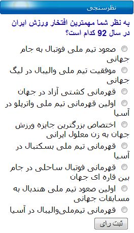 مهمترین افتخار ورزش ایران در سال 92 را انتخاب کنید