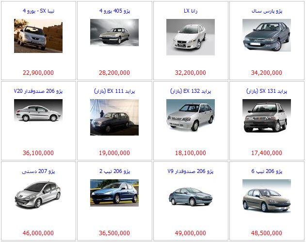 قیمت خودروهای داخلی در بازار آزاد+جدول
