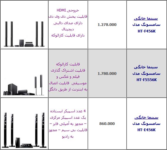 قیمت انواع سینما خانگی +جدول