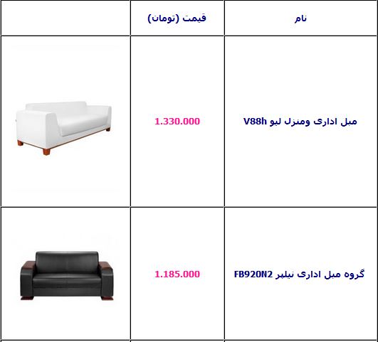 قیمت انواع مبلمان اداری +جدول