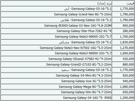 جدیدترین قیمت‌های گوشی موبایل+جدول