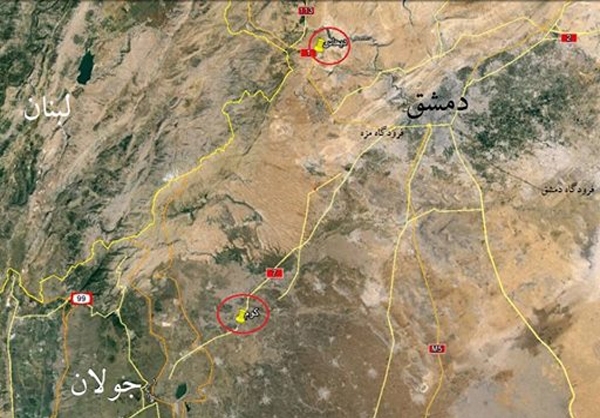 تجاوز جنگنده‌های صهیونیستی به ریف دمشق و ریف قنیطره+نقشه