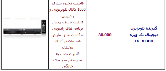 جدول/ قیمت انواع دستگاه گیرنده دیجیتال