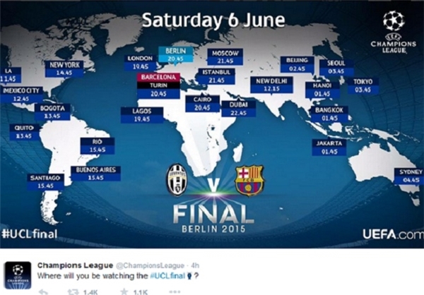 ساعت فینال لیگ قهرمانان در نقاط مختلف جهان