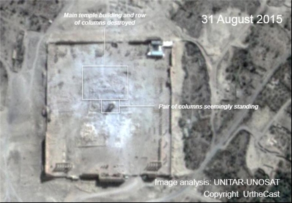 تصاویر ماهواره‌ای تخریب بزرگترین معبد «پالمیرا»