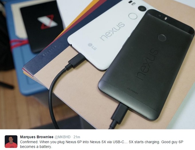 Nexus 6P میتواند از طریق USB-C مدل Nexus 5X را شارژ کند