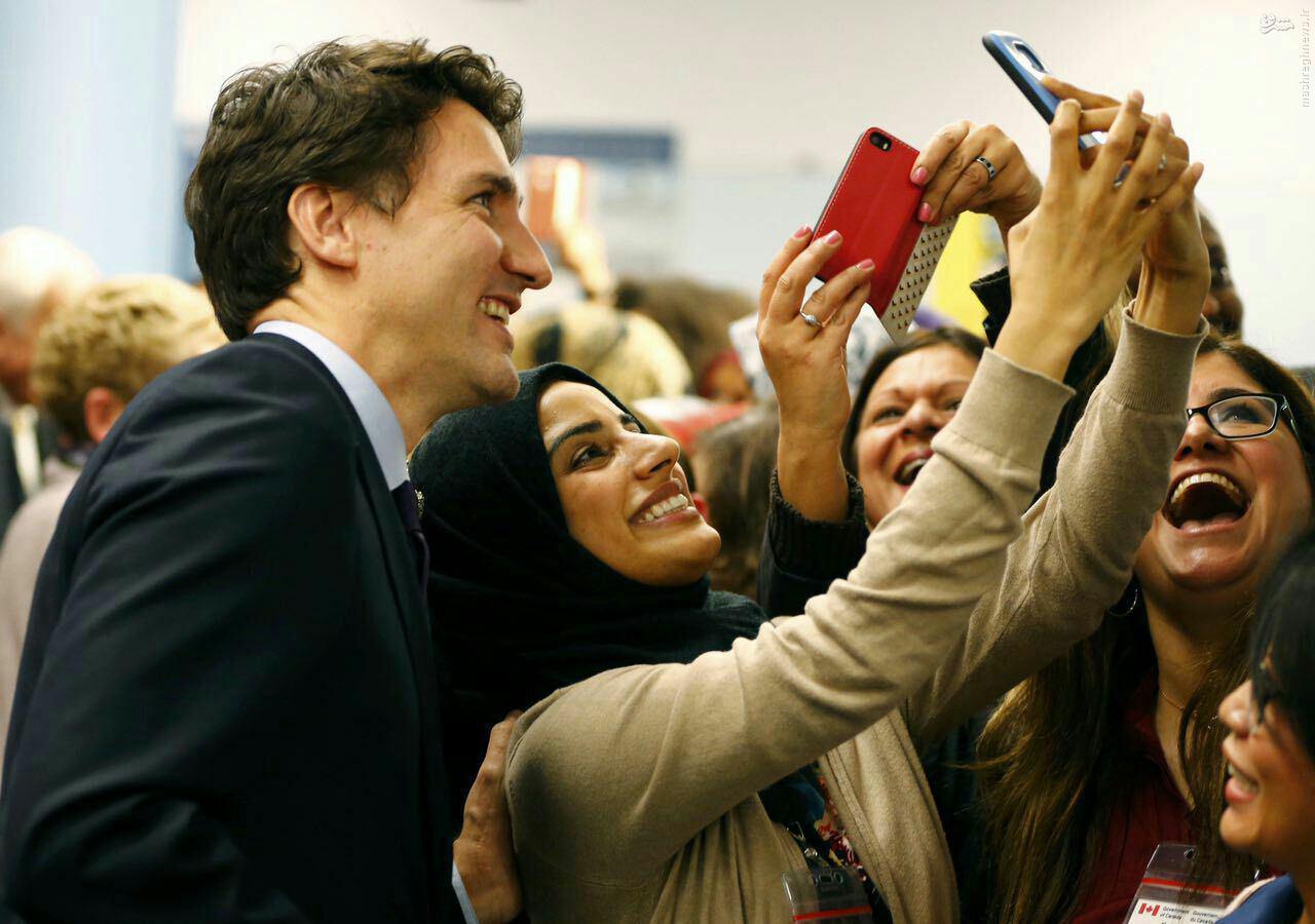 عکس/ سلفی پناهندگان سوری با نخست‌وزیر کانادا