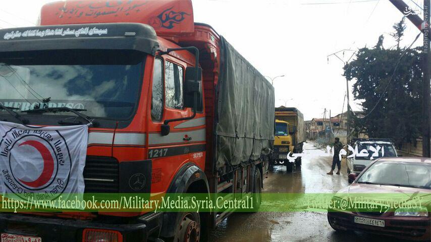 امداد رسانی به دو منطقه در حاشیه دمشق+عکس