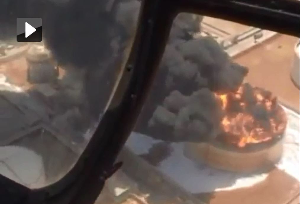 فیلمبرداری هوایی از آتش سوزی مخزن پتروشیمی بوعلی ماهشهر