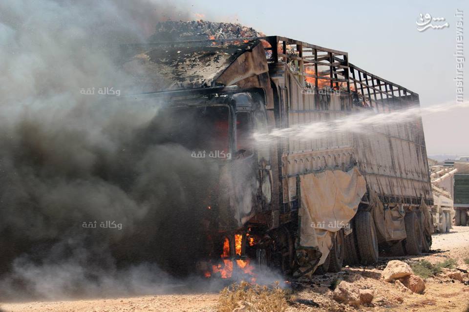 انهدام دو کاروان نیرو و تسلیحات تروریستها در حلب و ادلب+عکس