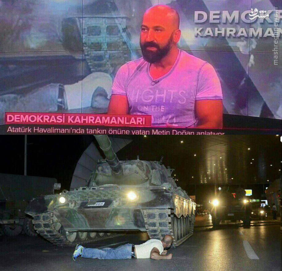 عکس/ این مرد شب کودتا جلوی تانک خوابید