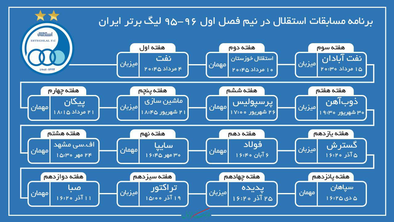 عکس/ برنامه مسابقات استقلال در نیم فصل اول لیگ برتر