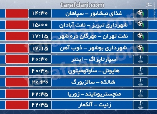 عکس/ برنامه مهم ترین مسابقات امروز فوتبال