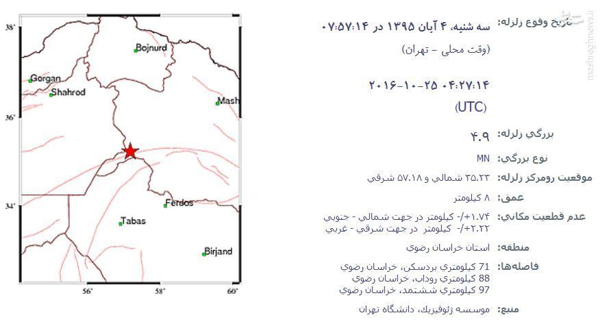 زلزله ۴.9 ریشتری خراسان رضوی را لرزاند