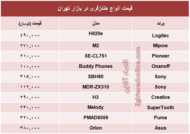 جدول/ قیمت انواع هندزفری