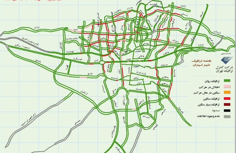 ترافیک سنگین در بزرگراه ها +نقشه ترافیک تهران
